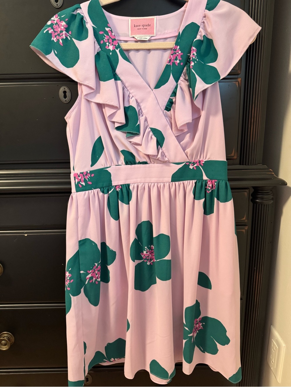 Kate Spade New York Pink Green Floral Ruffle Fit & Flare Dress โ Size 2